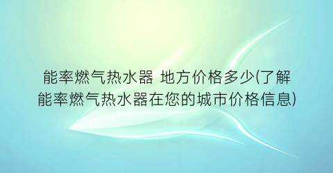 能率燃气热水器 地方价格多少(了解能率燃气热水器在您的城市价格信息)
